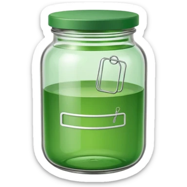 green jar emoji with green lid, containing three minimal monochrome icons inside: bookmark, photo symbol, and paperclip — simple, clean, flat design. sticker