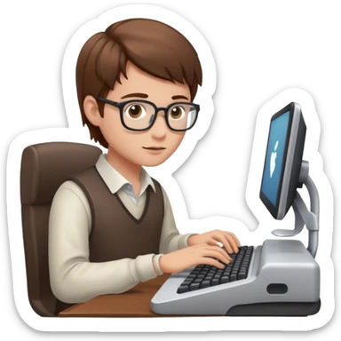 young programmer, focused, typing on keyboard sticker