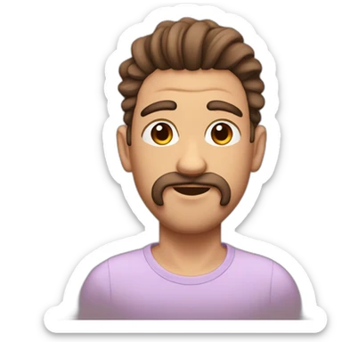 a gay with a Long, brown spiral hair, long face with mustache, spike hair, and chin hair sticker