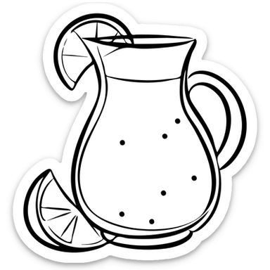 Pitcher of yellow juice with lemon slices, refreshing summer drink sticker