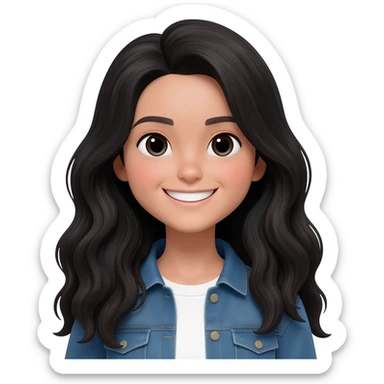 chica con pelo negro largo ondulado i ojos negros con ropa casual sonriente sticker