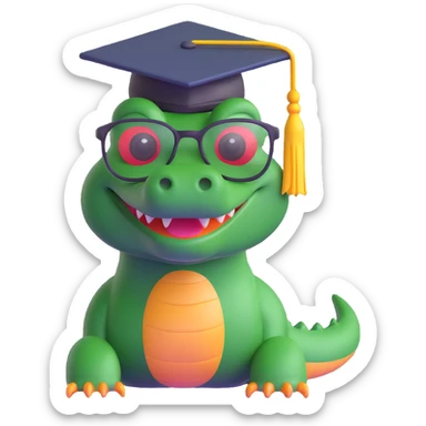 academic alligator wearing glasses and a graduation cap sticker