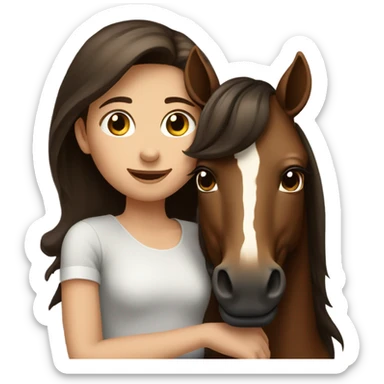 Girl with dark brown hair hugging brown horse with white spots  sticker