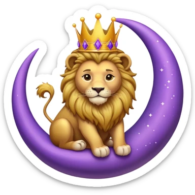 Lion with a crown sitting on a purple crescent moon  sticker
