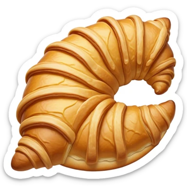 Cinematic Realistic Croissant Pastry Emoji, depicted as a flaky, buttery crescent with a golden, crisp exterior rendered with exquisite detail and warm, inviting lighting. sticker