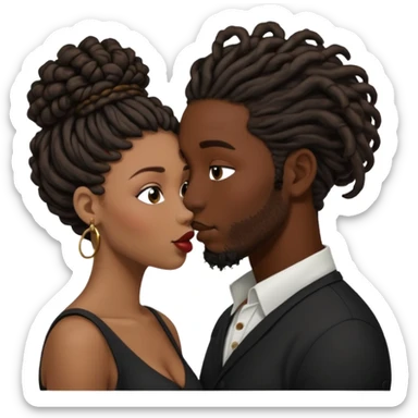 black boyfriend with dreadlock kissing black girl with curly bun sticker