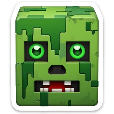 Minecraft creeper creature with sinister crooked looking and is creepy nightmarish and it looks like a creepy bloody green face sticker