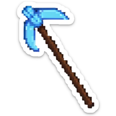 blocky minimal square pixel art Minecraft pickaxe, very simple shapes sticker