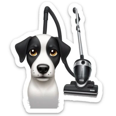 white and black dog with black head using the vacuum sticker