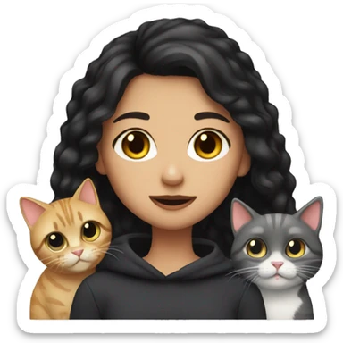 dark haired girl and 5 cats sticker