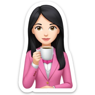 business dressing pink clothes woman  caucasian with a long black hair drinking coffee sticker