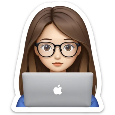 brown balayage straight long Hair korean girl with MacBook with glasses sticker