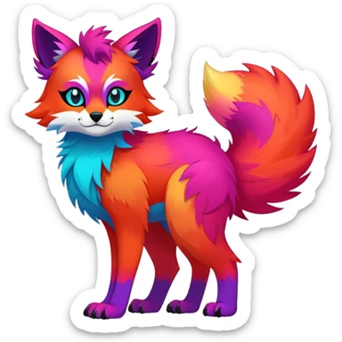 Neon-colored multi-colored edgy cool Falvie-Fionbri-creature-fursona, full body, with random markings sticker