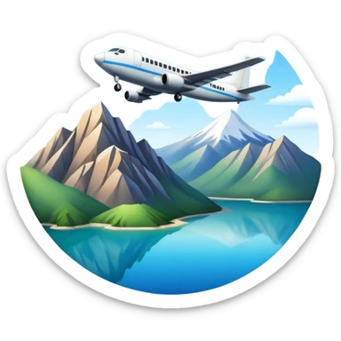 A plane flying over a mountain and a lake sticker