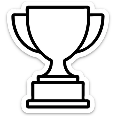A trophy icon, gold with a black base, simple and elegant, outlined in black. sticker