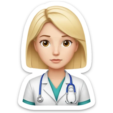 blonde female physical therapist with thoughtful expression, wearing professional medical attire sticker