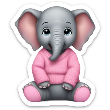 Baby elephant is sitting and wearing pink sweater sticker
