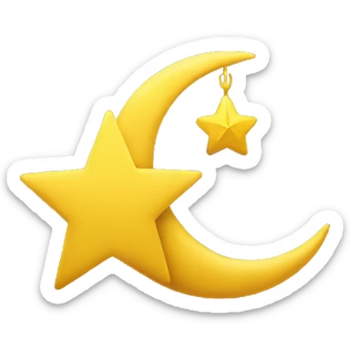 yellow star hanging from end of yellow crescent moon sticker