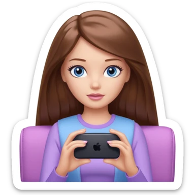 beautiful barbie girl with long brown hair, blue eyes and wearing light purple clothes watching netflix on tv sticker