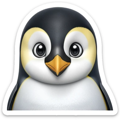 cinematic-cute-emperor-penguin-portrait-emoji,-head-tilted-playfully-and-inquisitively,-with-glossy,-pristine-plumage,-sparkling-eyes-filled-with-curiosity,-simplified-yet-irresistibly-adorable-features, black, large black eyes face, zoomed in sticker