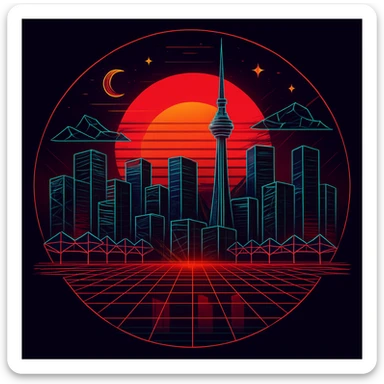 Make this image more edgy, 80's TRON, retro feel  sticker