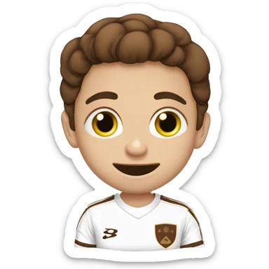 Niño 11 años, piel blanca, pelo marrón y ojos marrones. Camiseta de fútbol sticker