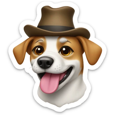 Dog with tongue out and hat sticker
