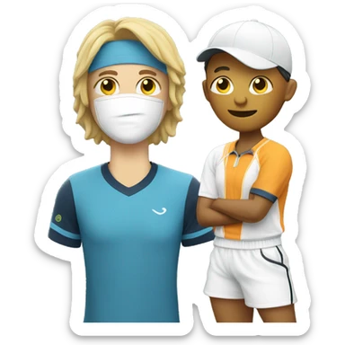 A white tennis player with head of customer support tshirt sticker