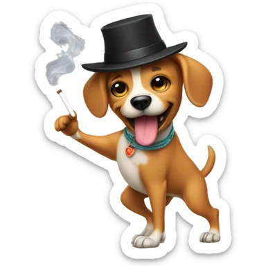dog dancing wearing a hat and cigarette in his hand sticker