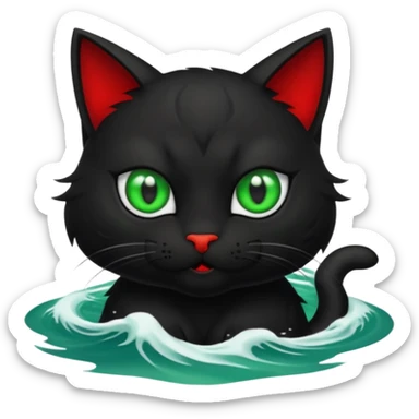 a bad kitty on the waves. make the cat look devlishish sticker