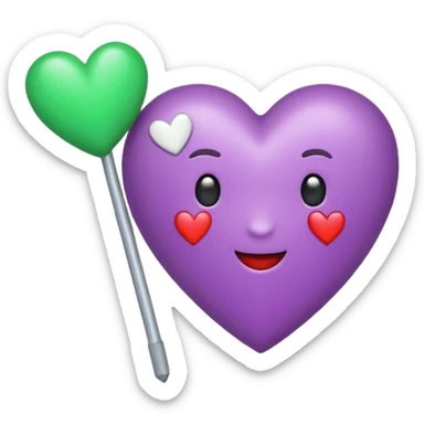 Haz un emoji de corazón blanco siendo atravesado por una flecha verde “💘” como este y que arriba tenga un pequeño corazón lila como este: 💕 sticker