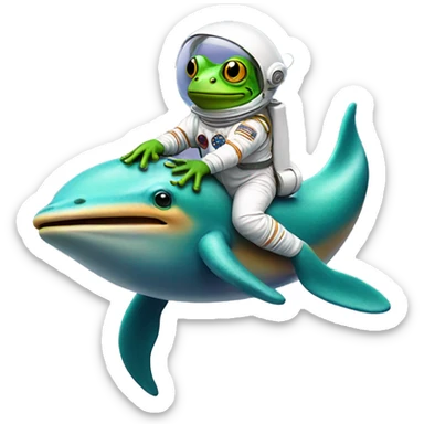 Frog wearing astronaut suit riding dolphin sticker