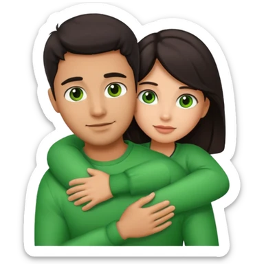 i want a emoji picture of a romantic hug with a latin guy and a dark hair girl with green eyes sticker