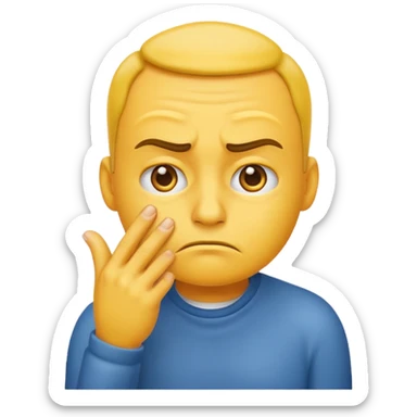 classic yellow emoji face, annoyed, smelling its fingernails sticker