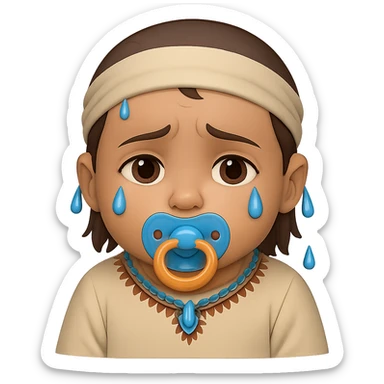 Add a pacifier to the crying Indian baby emoji. The original style is emoji style, but since emoji style does not support editing, use the general style to keep the look as close as possible with no background. sticker