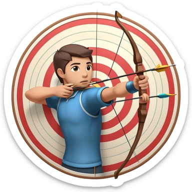 An archer drawing a bow and aiming an arrow at a target, with perfect focus and precision. The target is visible in the background, featuring concentric rings. The scene captures the concentration and skill involved in archery, emphasizing the elegance and accuracy of the sport. sticker