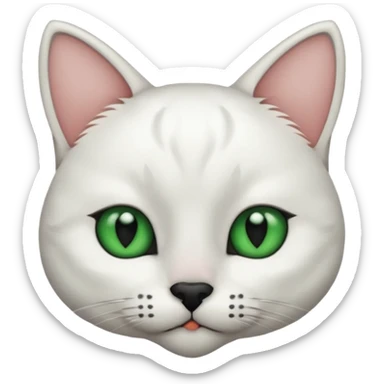 Haz una gata de ojos verdes la cara blanca con mancha negra en las orejas que agarra parte de la frente del lado der pero del iz va desde el ojo hasta la oreja la mancha, tiene la nariz negra en forma de corazón y todo lo que sobra de la cara, barbilla la nariz arriba y el lado de bigotes es blanca sticker
