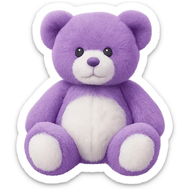 Change the teddy bear's fur to purple and white, keep it soft and plush, no shadows, flat lighting, no background. Remove the background completely to isolate the subject. sticker