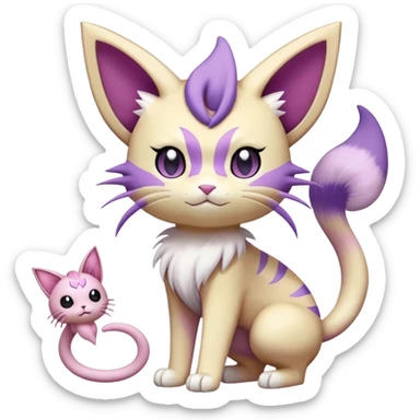 Meowth-Espeon-Skitty-Pokémon-Fakémon-hybrid-creature (full body) sticker