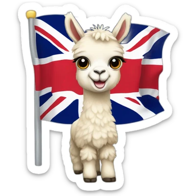 Baby llama with Great Britain flag sticker