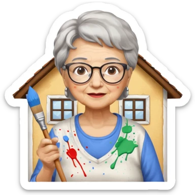 Grandma is painting an house sticker