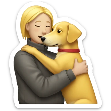 Yellow dog hugging a person sticker
