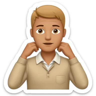 a man holding his neck with two hand side eying  sticker