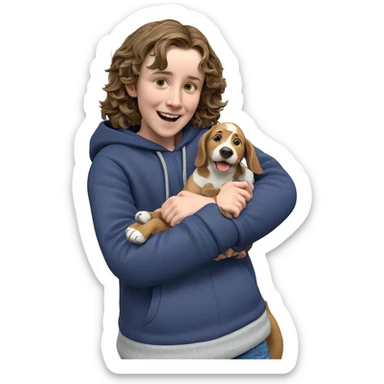 boy with dog on road sticker