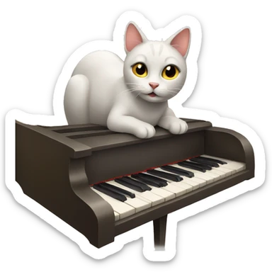 cat playing piano sticker