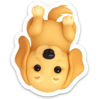 Flip the golden retriever upside down in a 3D emoji style. The original style is 3D emoji but it does not support editing, so use a general style editor while preserving the 3D emoji look and remove the background. sticker