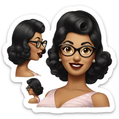 pin-up brown woman with black hair wearing 50s cat eye glasses  sticker