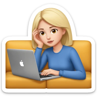 A girl is lying on the couch with a laptop, working sticker