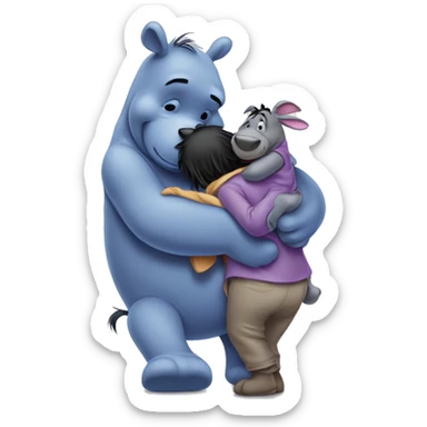 Pooh bear hugging Eeyore sticker