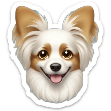 papillon dog white short hair with light brown ears smiling wearing a daisy charm collar sticker